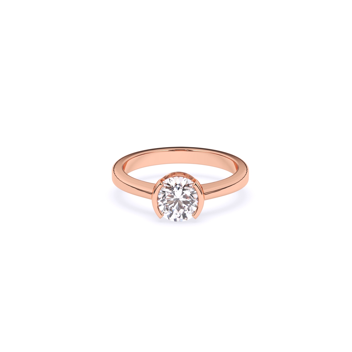 Round Half Bezel Solitaire Diamond Ring